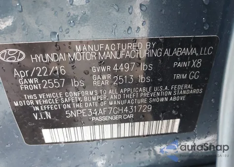 2016 Hyundai Sonata Sport z USA, uszkodzony, nr VIN 5NPE34AF7GH431729